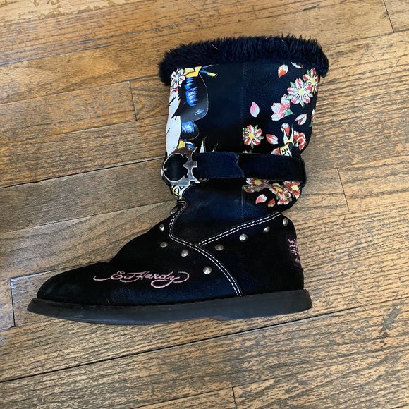 Don Ed Hardy Kiss of Death Geisha Boots size 7 - Picture 4 of 6